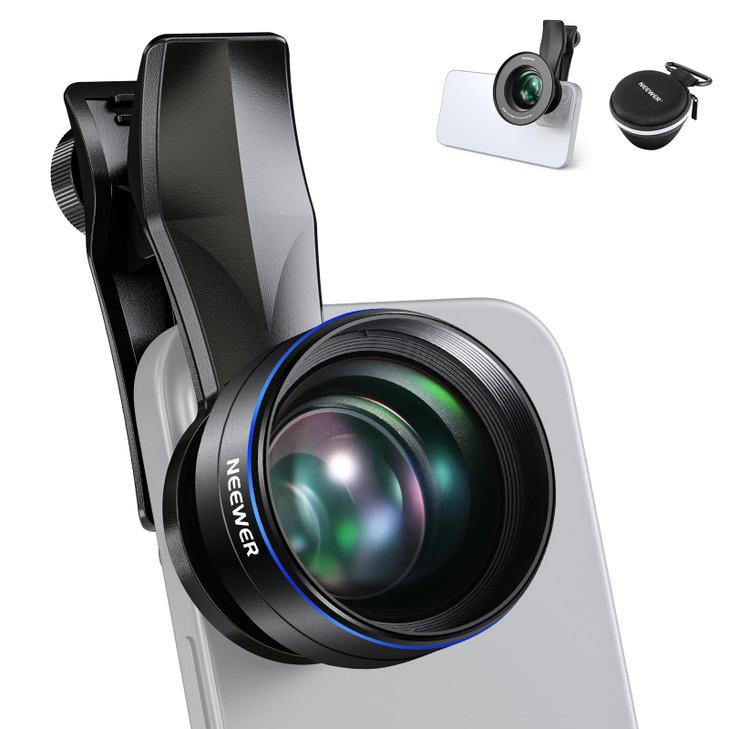 NEEWER 60mm Telephoto Lens with 17mm Thread Phone Lens Clip 67mm Filter Adapter Ring 2X Magnification Compatible with iP