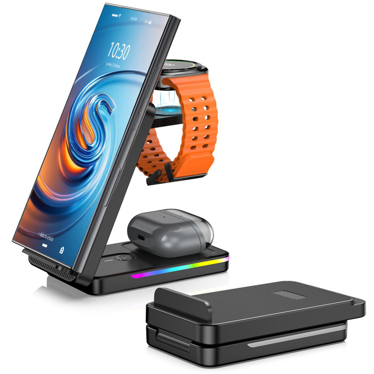 Wireless Charging Station for Samsung 3 in 1 Foldable Wireless Charger for Galaxy S25 UltraS25S25S25 EdgeS24 UltraZ Fold