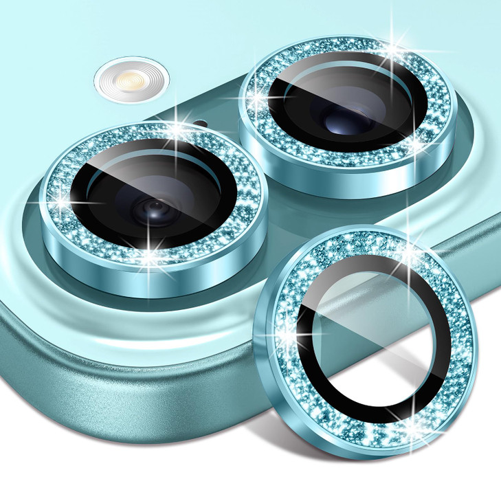 Matekxy for iPhone 16 Plus Camera Lens Protector Glitter for iPhone 16 9H AntiScratch Tempered Glass with Aluminum Edgin
