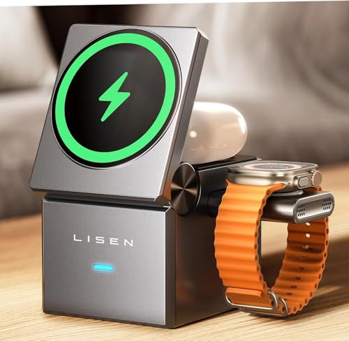 LISEN Qi2 Magsafe Charger Stand 3 in 1 Charging Station for Apple iPhone and Watch Charging Station for 15W Magsafe Char