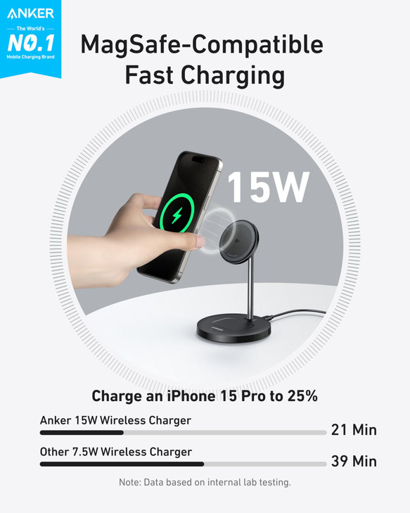 Anker MagSafe Compatible MagGo Charger Stand iPhone 17 Wireless Charger 2in1 Charging Station Qi2 Certified 15W Fast Cha