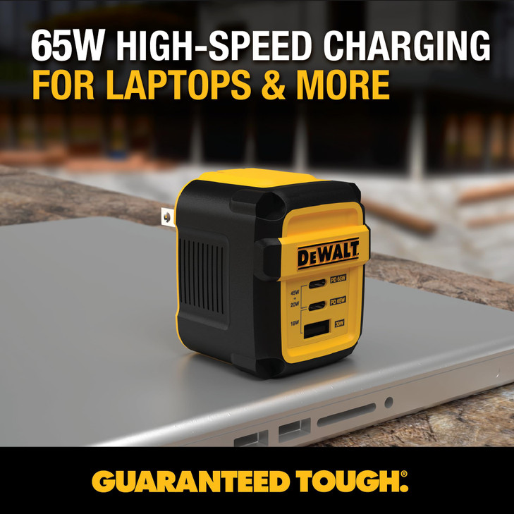 DEWALT Heavy Duty 3 Port Dual USB C Charger Block USB C Power Adapter GaN Charger 65W PPS 3Port Fast Compact Foldable fo