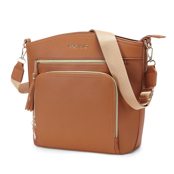 MOSISO Crossbody Bag Purses for Women Crossbody Multi Pockets Handbag Shoulder Bag with Card Holder Wallet Tassel Brown