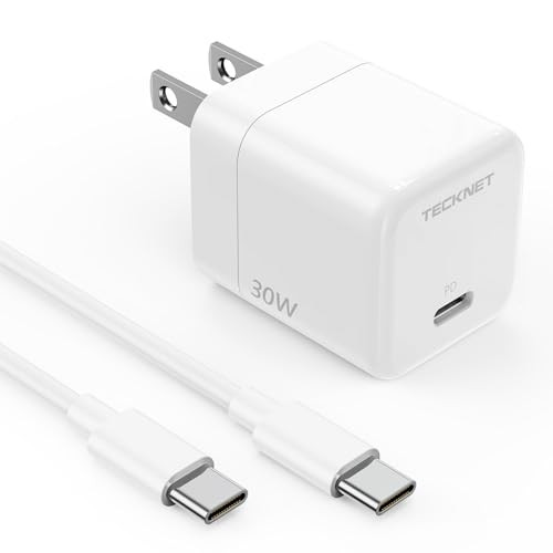 TECKNET USB C Charger Block Mini Foldable Plug Charger Fast Charging 30W PD Wall Charger with 5FT TypeC Cable for iPhone