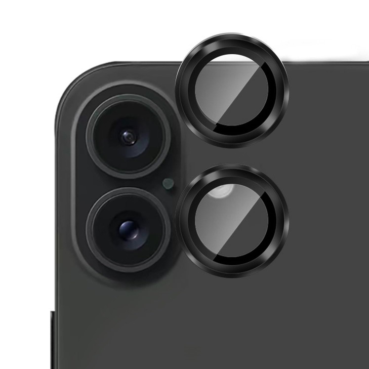 TENOC Camera Lens Protector for iPhone 16 iPhone 16 Plus 9H Tempered Glass Camera Screen Cover Black Metal Individual Ri
