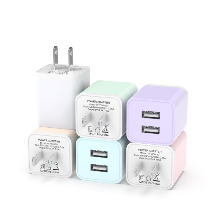 6Pack USB Wall Charger iGENJUN 24A Dual USB Port Cube Power Plug Adapter Fast Phone Charger Block Charging Box Brick for