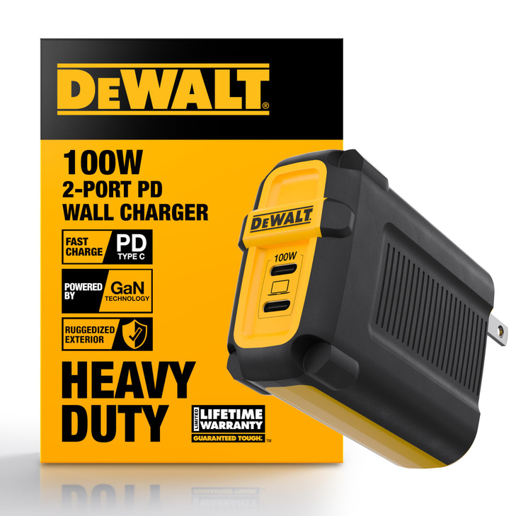 DEWALT Heavy Duty 100W USB C Charger BlockGaN 2 Port 100 Watt Fast Compact Wall Charger for MacBook Pro MacBook Air Goog