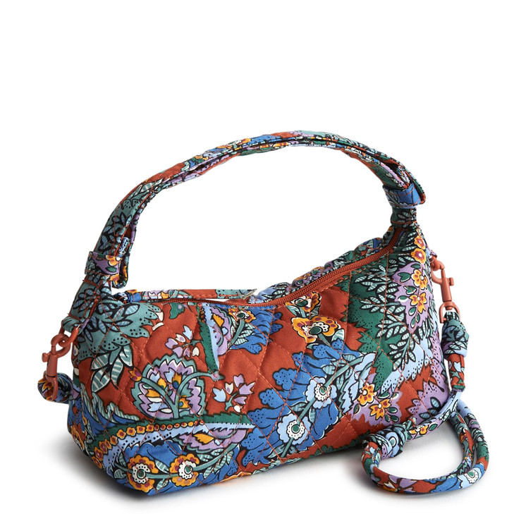 Vera Bradley Womens Premium Cotton Roxbury Crescent Crossbody Flowers Feathers One Size
