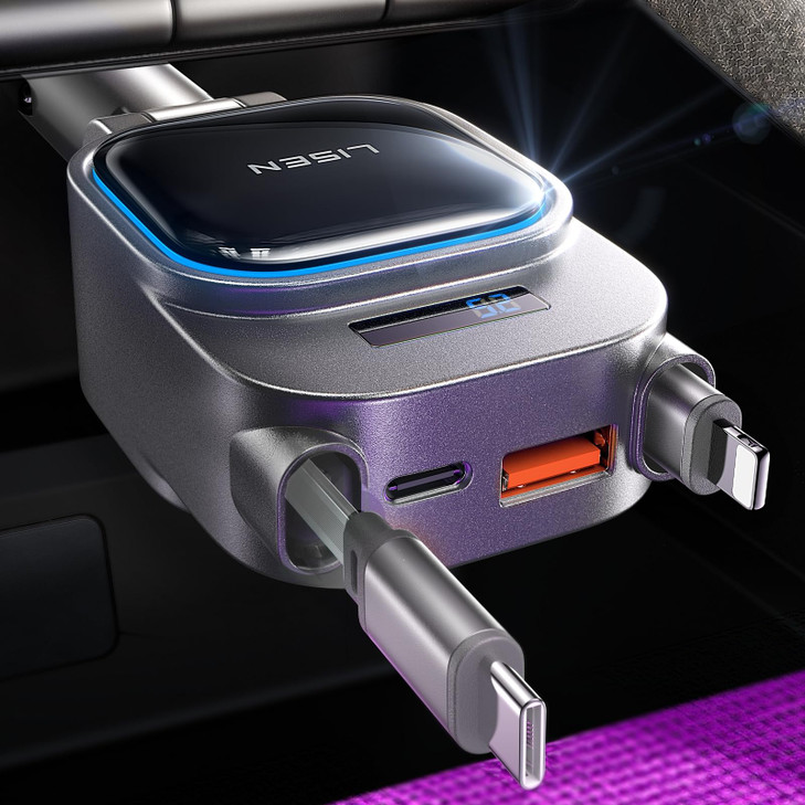 LISEN Only for Trucks 96W Fast Charging Retractable Car ChargerUSB C Cable L Cable 4 in 1 Retractable Car Charger Fast C