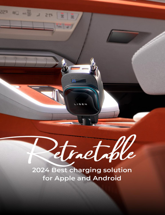 LISEN Only for Trucks 96W Fast Charging Retractable Car ChargerUSB C Cable L Cable 4 in 1 Retractable Car Charger Fast C