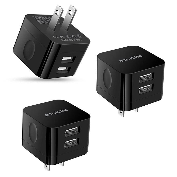 3Pack USB Wall Chargers 24A Dual Port Fast Charger Block Square Flat Power AC Adapter Phone Brick Charging Station for i