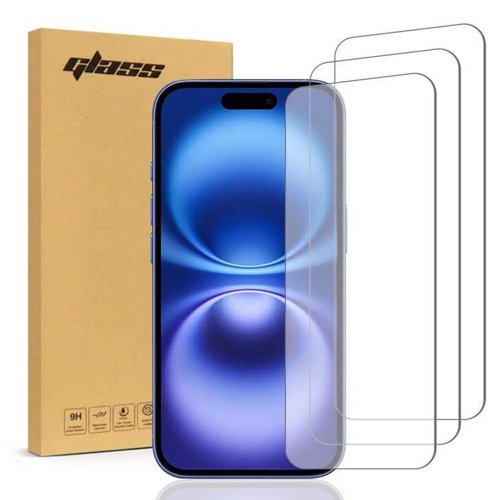 Rome Tech 3Pack Tempered Glass Screen Protector for iPhone 16 Protective 9H Screen Saver Compatible With Cases for iPhon