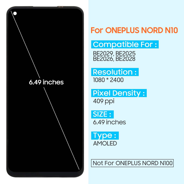 for OnePlus Nord N10 5G Screen Replacement for OnePlus Nord N10 5G LCD Display BE2025 BE2026 BE2028 BE2029 649 inch Touc