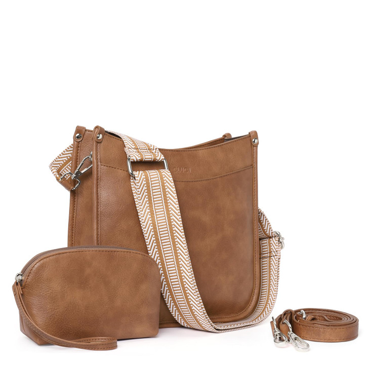 CLUCI Crossbody Bag Purses for Women 2Pcs Leather Hobo Handbag Wallet Set With 2Adjustable Guitar Strap Shoulder Handbag