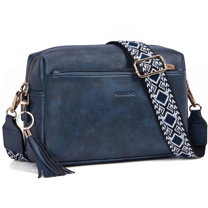 Roulens Triple Zip Small Crossbody Bag for womenWide Strap Cell Phone Purse Shoulder Handbag Wallet with Credit Card Slo