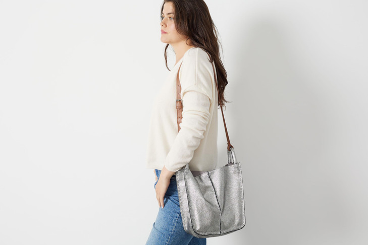 The Sak Los Feliz Crossbody in Leather Adjustable Crossbody Strap Sand Suede