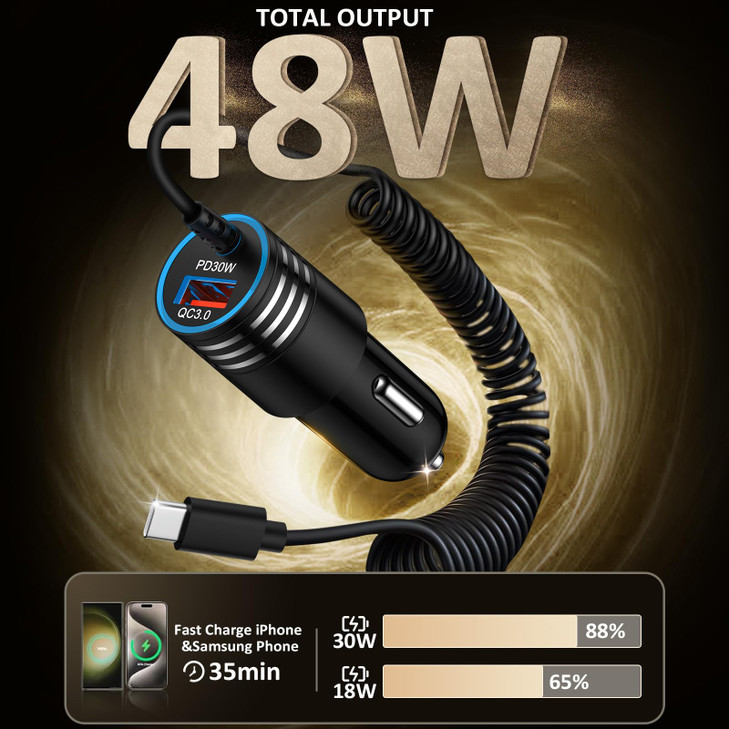 48W Super Fast Car Charger USB C for Samsung Galaxy S25 Ultra S24 FE A16 5G A15 A14 A35 A55 A54 S23 S22 S21 iPhone 16 15