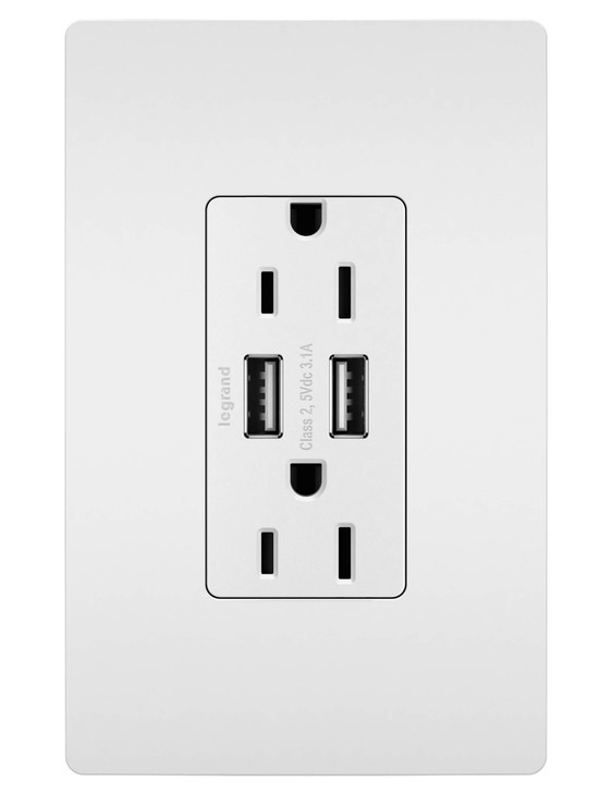 Legrand radiant TM826USBWPWCCV4 15 Amp Decorator Duplex Tamper Resistant Outlet Receptacle with 31A Type A USB Charger a