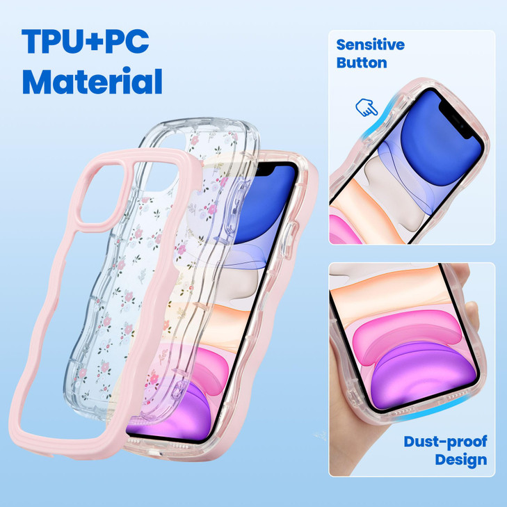 ZCDAYE Floral Case Compatible with iPhone 12 Aesthetic Flower Pattern Cute Curly Wavy Shape Phone Case for Women GirlsSo