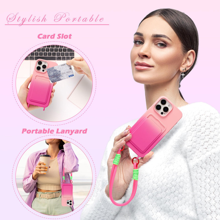 ZCDAYE for iPhone 16 Pro Max Case with Strap Cute Gradient Color iPhone 16 Pro Max Case with Card Holder Portable Hand W