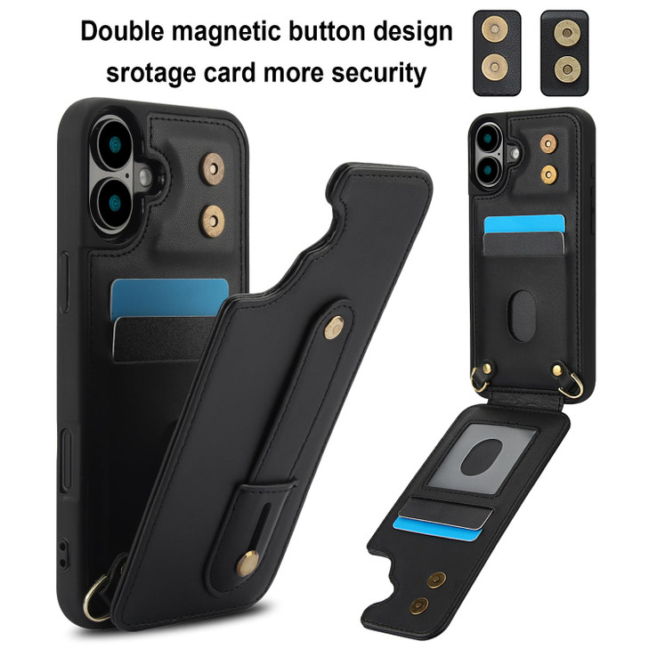 MRRSIWEI Crossbody Wallet Case for iPhone 16 RFID Blocking PU Leather Lanyard Purse with Card Slots Holder Wrist Strap K