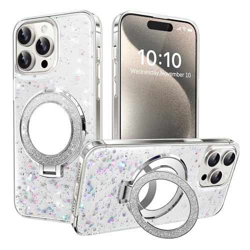 LEMAXELERS Glitter Case for iPhone 16 Pro Max 69 with Makeup Mirror Holder Design for Women Girls Transparent Soft TPU S
