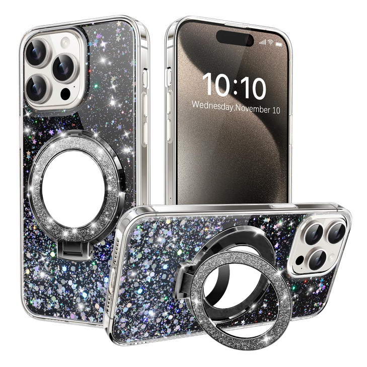 LEMAXELERS Glitter Case for iPhone 16 Plus 67 with Makeup Mirror Holder Design for Women Girls Transparent Soft TPU Shoc
