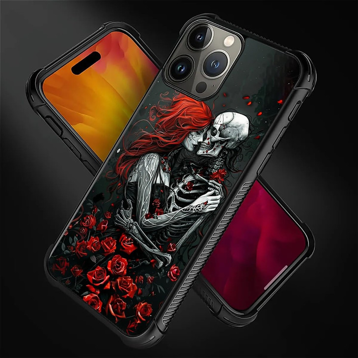 ZHEGAILIAN Compatible with iPhone 16 Pro Max Case Skeleton and Red Rose Woman Love for Men Boy with Drop Protection and
