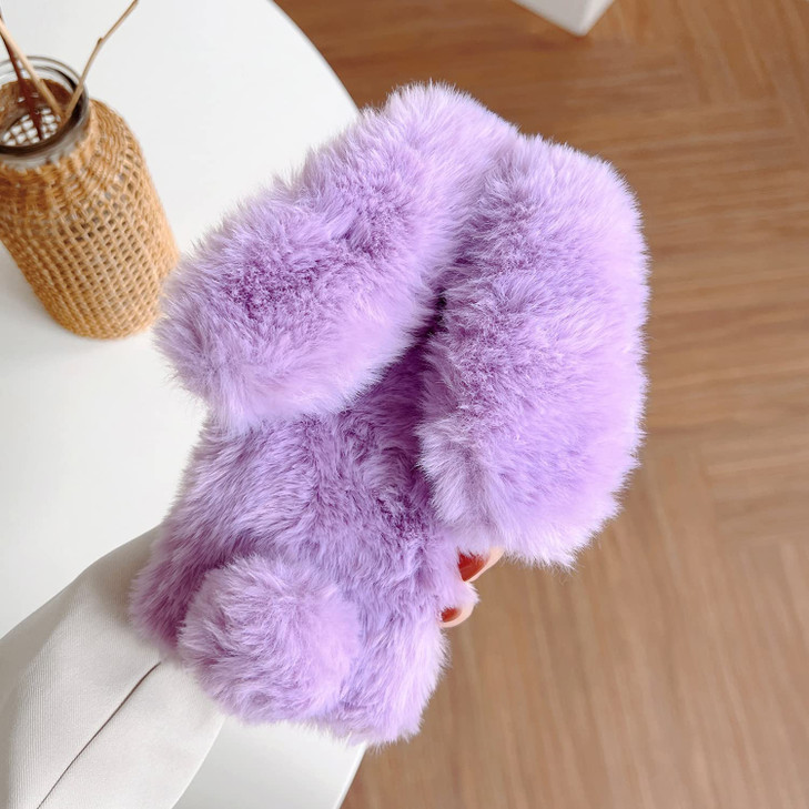 Omio Compatible with iPhone 16 Pro Max Rabbit Case Soft Fluffy Furry Cute Bunny Plush Rabbit Cover Warm Big Ear Bling Cr
