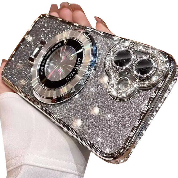 Changjia Magnetic Kickstand Glitter Case for iPhone 16 PlusCompatible with Magsafe Luxury Bling Sparkly Diamond Rhinesto
