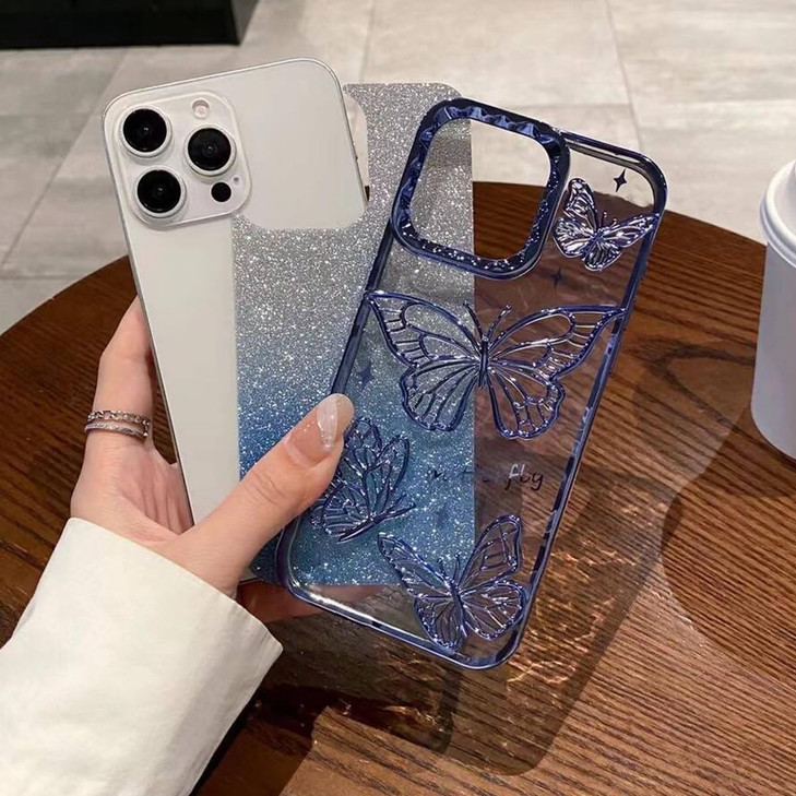 Changjia Glitter 3D Butterfly Case for iPhone 16 Pro MaxCute Luxury Butterfly Design Gradient Bling Sparkly Paper TPU Pl