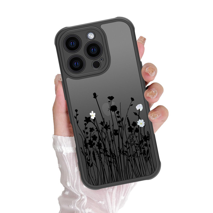 DYFYFKDI for iPhone 16 Pro Max Case Aesthetic Cute Black Floral Flower Pattern Case for Women Girls Slim TPU Bumper Shoc