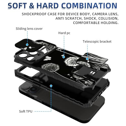 GFRGTFHYT for iPhone 16 Pro Max Phone Case 69 with Slide Camera Cover Builtin Stand Kickstand Slim Dual Layer Hard PC So