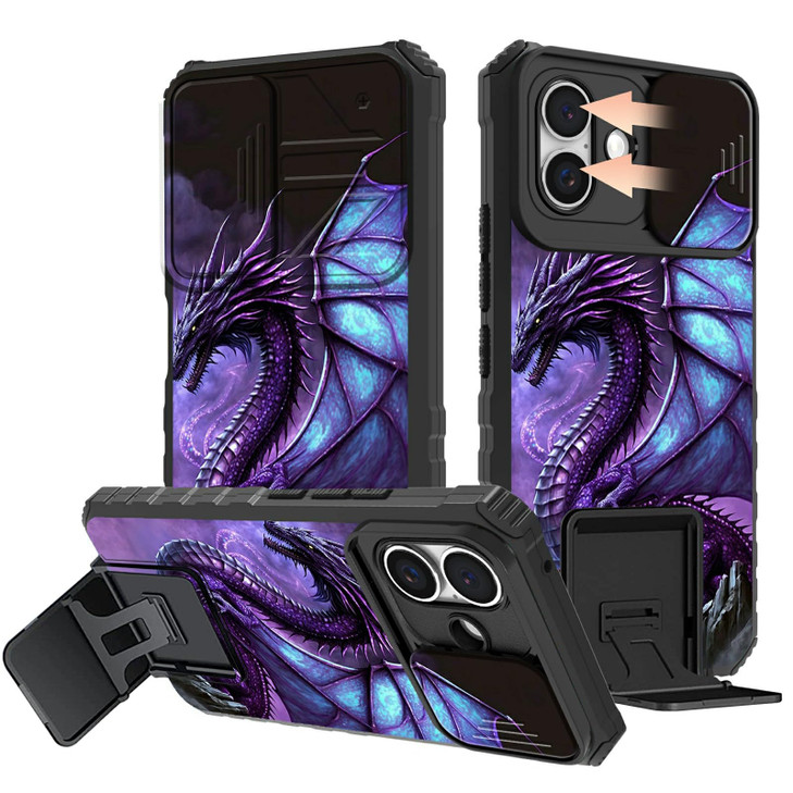 GFRGTFHYT for iPhone 16 Plus Phone Case 67 with Slide Camera Cover Builtin Stand Kickstand Slim Dual Hybrid Layer Hard P