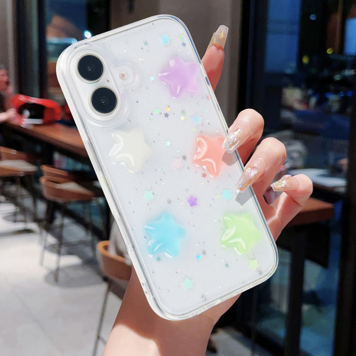 VALRION Compatible with iPhone 16 Plus Luminous Case 3D Stars Clear Case Glow in The Dark Noctilucent Bling Case for Wom