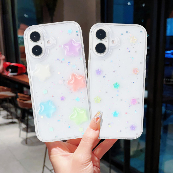 VALRION Compatible with iPhone 16 Plus Luminous Case 3D Stars Clear Case Glow in The Dark Noctilucent Bling Case for Wom