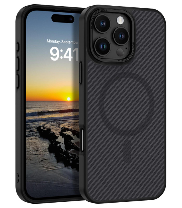 GUAGUA for iPhone 16 Pro Case with Carbon Fiber Texture Design Compatible with Magsafe Matte Back AntiScratch Slim Shock