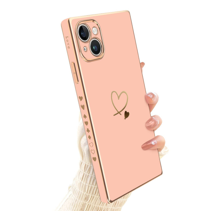 Newseego for iPhone 16 Pro Max Case Luxury Gold Love Heart Plating Edge Case with Cute Chain for Women Girls Full Camera