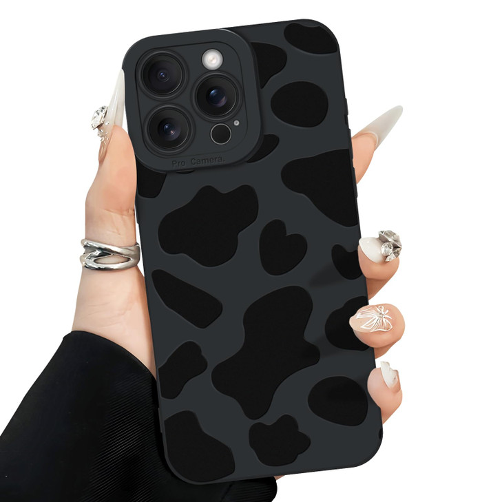 Newseego for iPhone 16 Pro Max Case Cute Luxury Black Milk Cow Pattern Design Case for Girls Women Men Soft TPU Bumper A