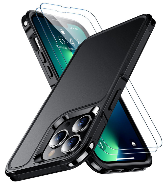SPIDERCASE Designed for iPhone 13 Pro Case 10 FT Military Grade Drop Protection with 2 pcs Tempered Glass Screen Protect