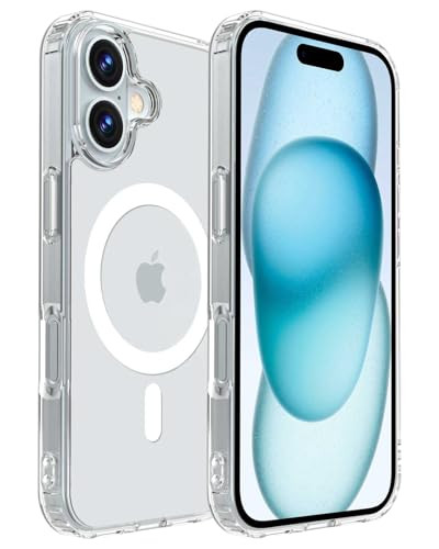 Hualele Designed for iPhone 16 Case Compatible with MagsafeAntiYellowing Slim Thin 16 FT Shockproof Clear Transparent Bu