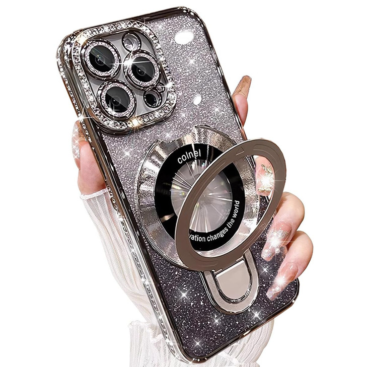AuroiCCY Magnetic Ring Stand Glitter Case for iPhone 16 Pro Max Compatible with Magsafe Women Girly Luxury Bling Diamond