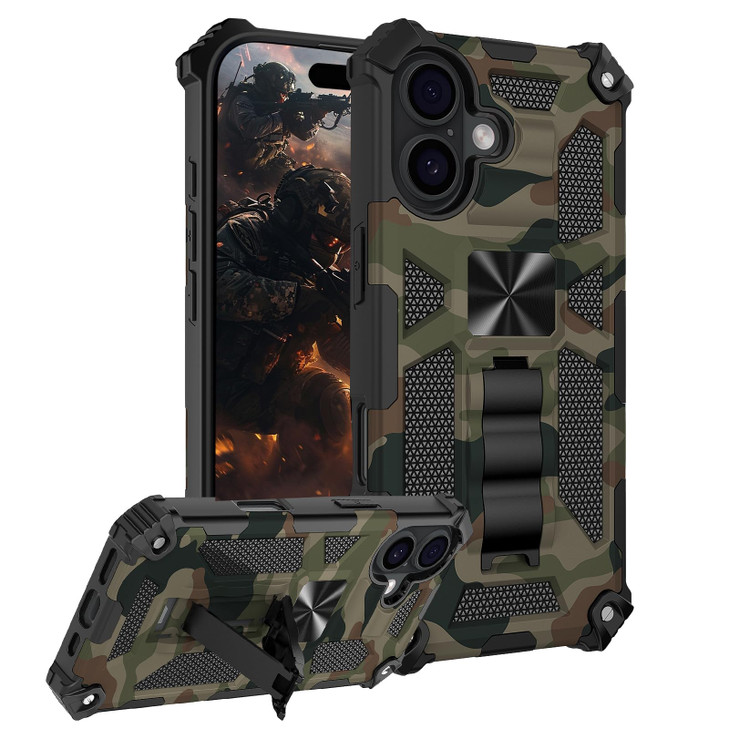 CCSmall for iPhone 16 Plus Case Camouflage with Kickstand for Men Military Grade Shockproof Protective Phone Cover Built