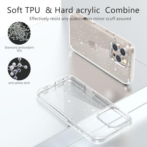 Jasmeas for iPhone 16 Pro Max Case Clear Glitter with 2 Pack Screen Protector 3 Pack Camera Lens Protector Sparkle PC Ha