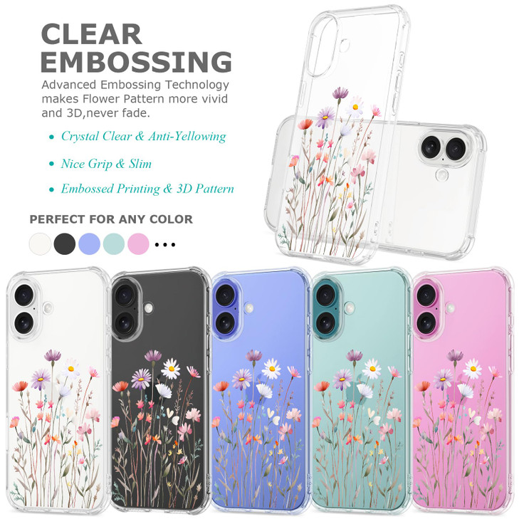 GREATRULY Floral Clear Case for iPhone 16 for Women GirlsCute Flowers Design Phone CoverSlim Soft Transparent Drop Proof