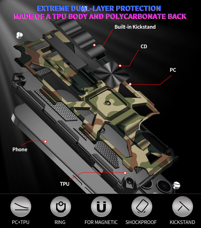 Ephoou Camouflage Case for iPhone 16 PlusApple 16 Plus 67 with Magnetic Kickstand Military Grade Heavy Duty Shockproof P
