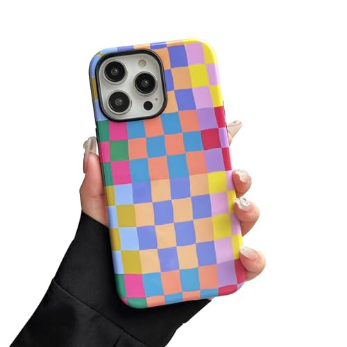 Sayoaho Case for iPhone 16 Pro Case Cute Colorful Checkered Shockproof Slim Soft TPU and Hard PC Protective Case Compati