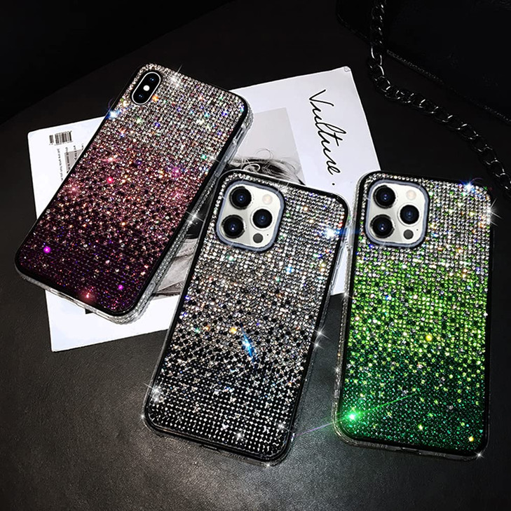 LUVI Compatible with iPhone 16 Pro Max Bling Case Glitter Gradient Cute Diamond Rhinestone Shiny Crystal Bumper Luxury P