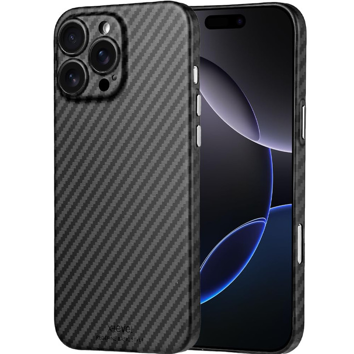 Xlevel Designed for iPhone 16 Pro Max Case Flexible Carbon Fiber Slim Fit Shockproof Lightweight Phone Cover Thin Matte