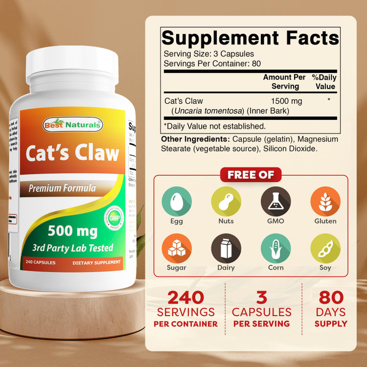 Best Naturals Cat's Claw Capsule, 500 mg, 240 Count online at globaldelivered